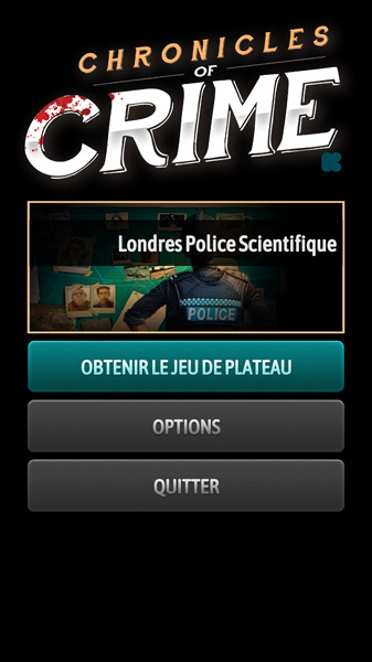 Chronicles of crime app menu