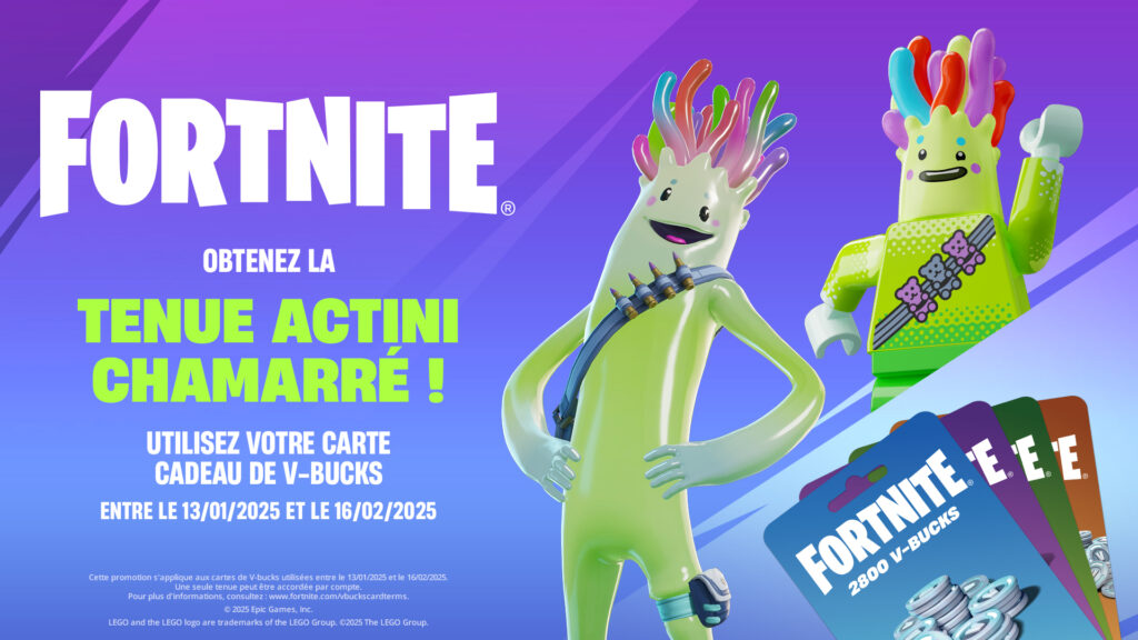 carte cadeau de V-bucks pour recevoir la tenue Actini chamarré