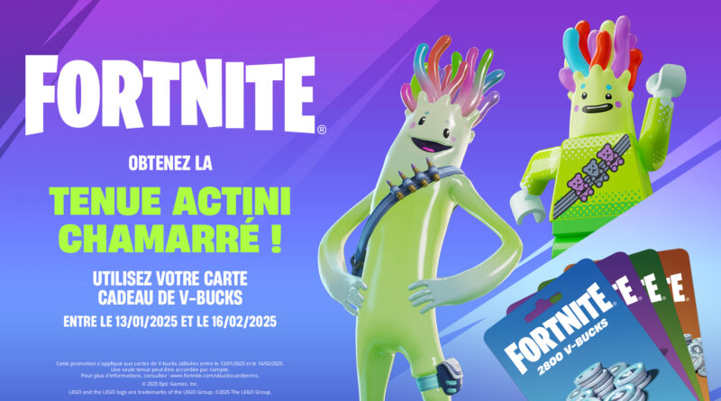 carte cadeau de V-bucks pour recevoir la tenue Actini chamarré