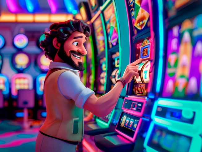 3d cartoon rendering-person playing casino