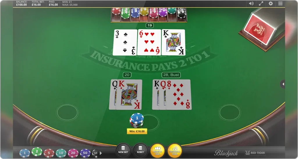 Déroulement d'une partie de blackjack