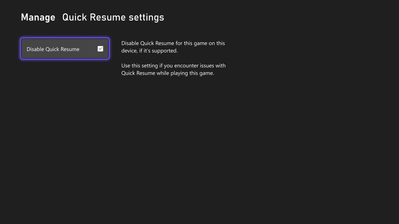 Quick Resume sur xbox